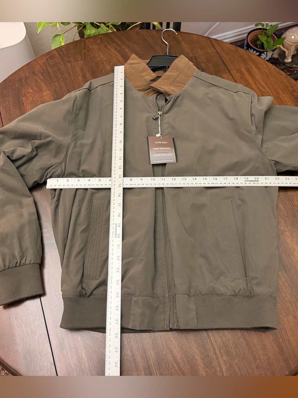 Men's Olive Green Bomber Jacket with Contrast Collar